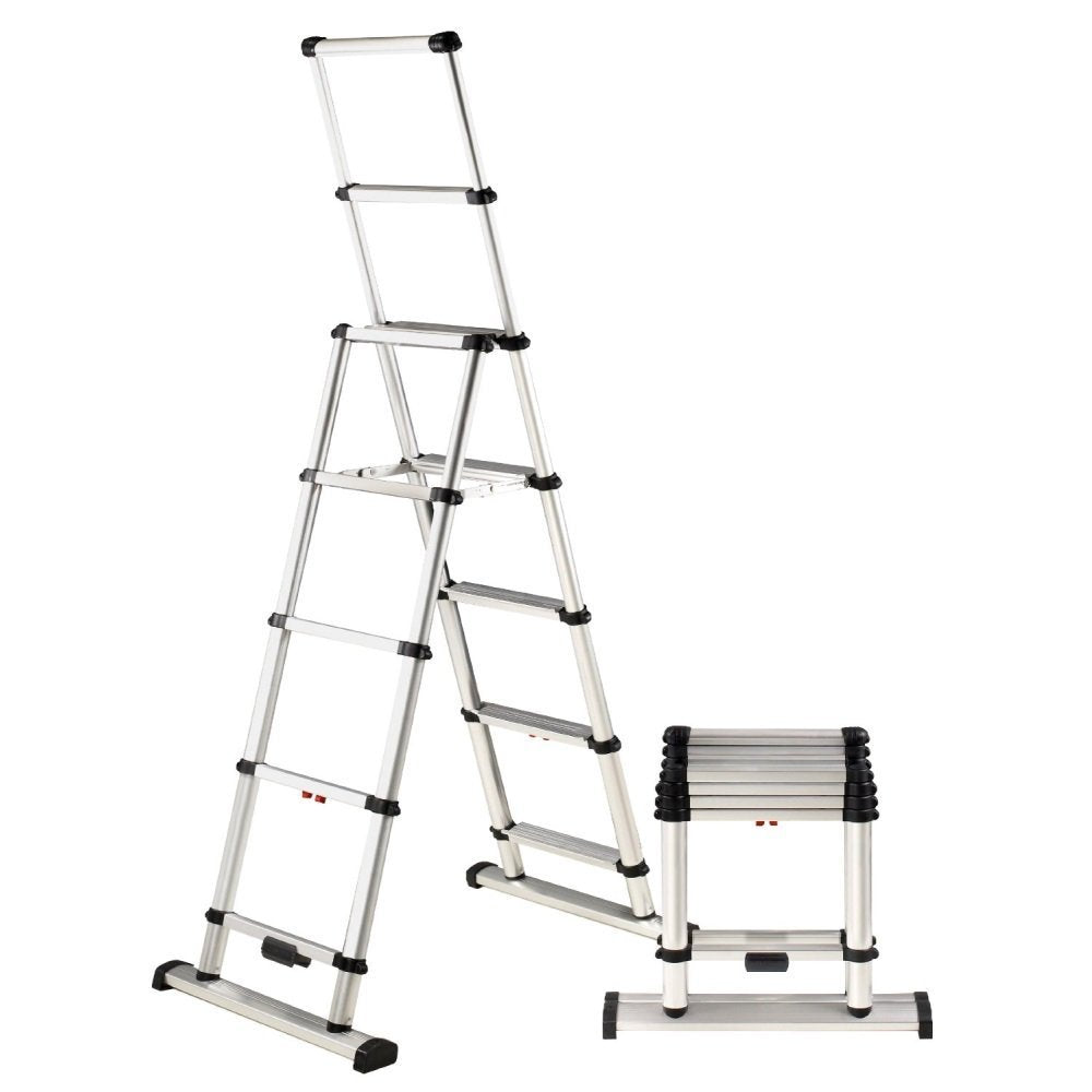 Telesteps 12ES Telescoping A-Frame Ladder – 8 ft Height, 12 ft Reach | Type 1AA 375 lb Rated | Compact Folding Aluminum Ladder with Stair Offset, Safety Locks & Wide Stabilizer