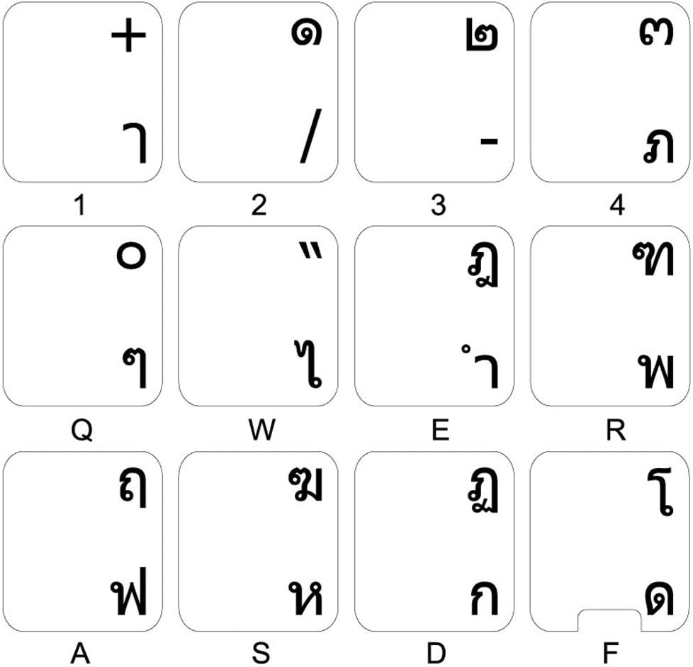 4Keyboard Thai Keyboard Stickers with Black Lettering ON Transparent Background