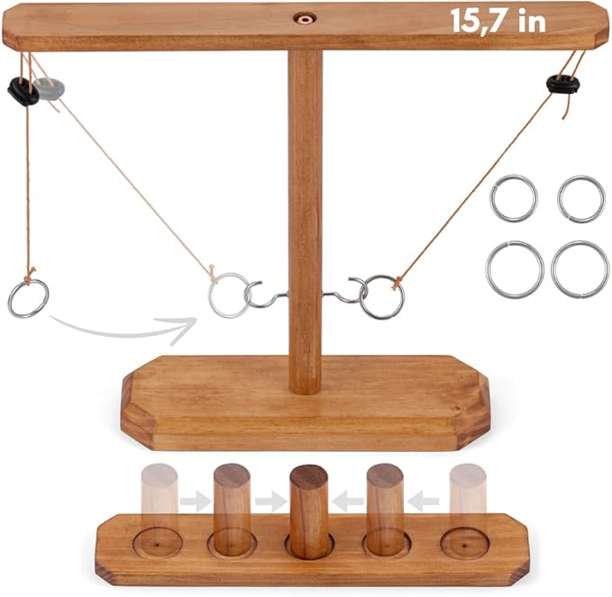 Wooden Hook and Ring Toss Game - Large 15.7" x 13" - Indoor/Outdoor Fun for Adults, Bars, Home & Parties