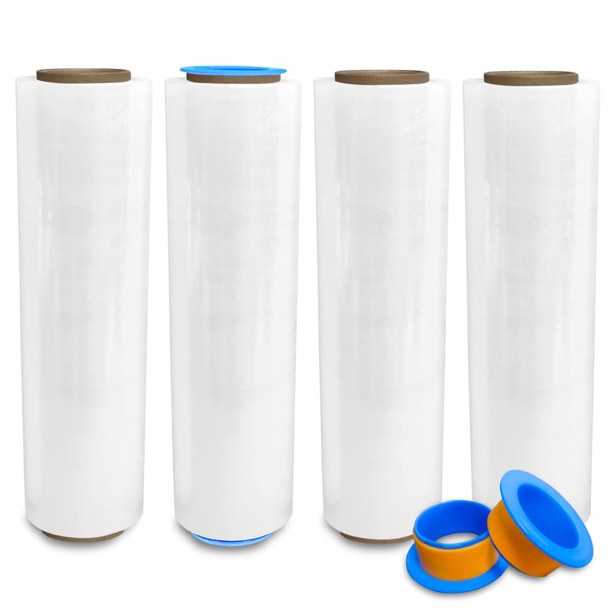 4 Rolls x 18" x 1500 Feet x 80 Gauge Clear Commercial Grade Heavy Duty Plastic Stretch Film Shrink Wrap | Industrial Strength Durable | Shipping Moving Packing Logistics | Holder Included