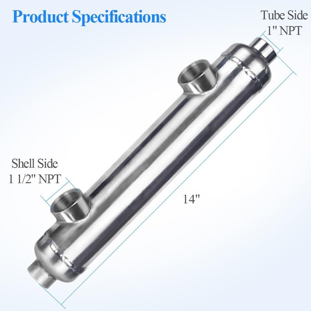 AB Swimming Pool Heat Exchanger 55kBtu Stainless Steel 316L Same Side Ports 1 1/2" & 1" FPT