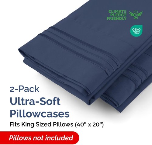 King Pillow Cases by [Brand Name] - Ultra Soft Hotel Quality Covers | Wrinkle-Free & Stain Resistant - Navy Blue, Set of 2