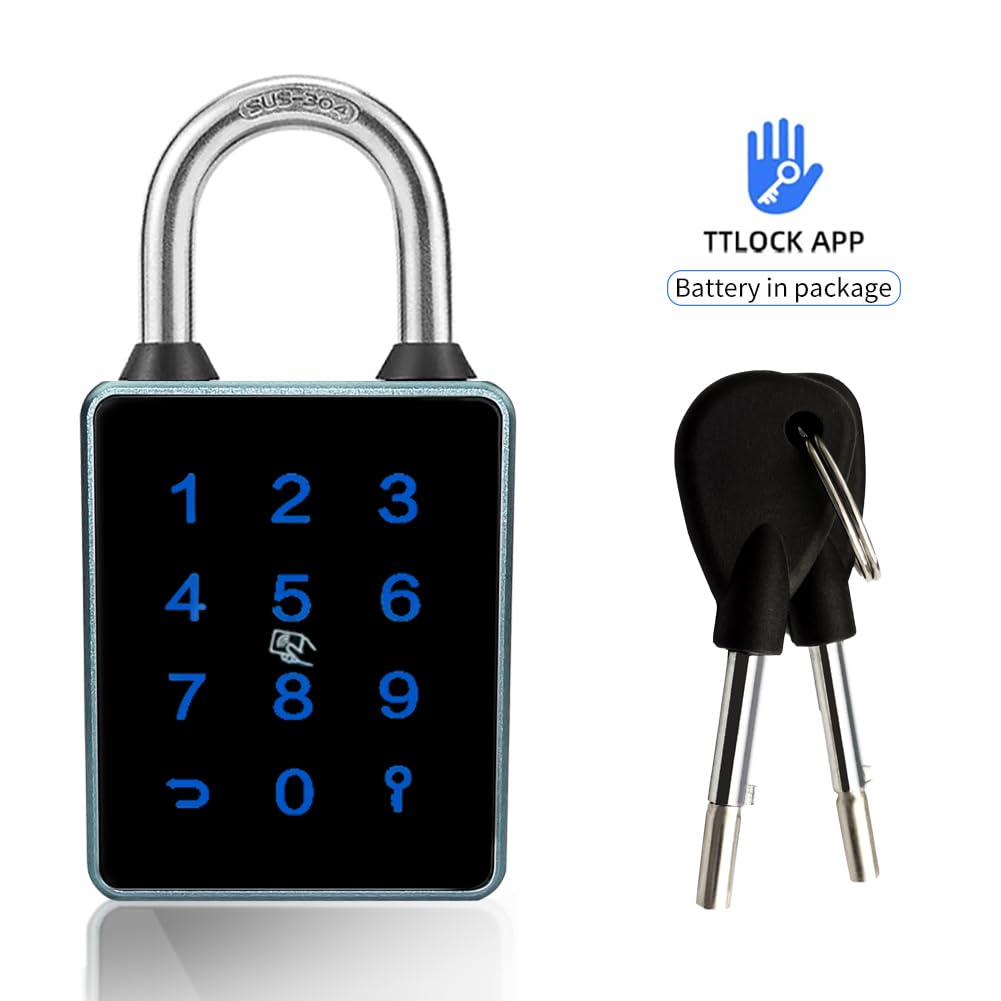 Combination Smart Padlock with Key Backup, Bluetooth Touchscreen Keypad Electronic Padlock App Controlled, Waterproof, 7.5mm Schackle Suitable for Gate Gym Warehouse Suitcase School Fence