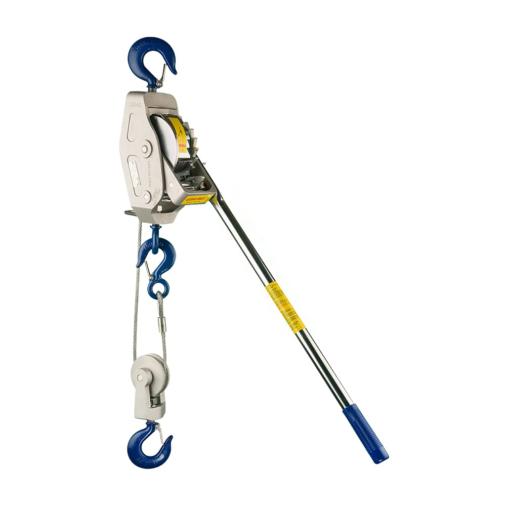 Lug-All 4000-20 Industrial-Grade Cable Come Along Ratchet Winch Hoist Featuring Double or Single Line Lift Capabilities With 2 Ton Capacity