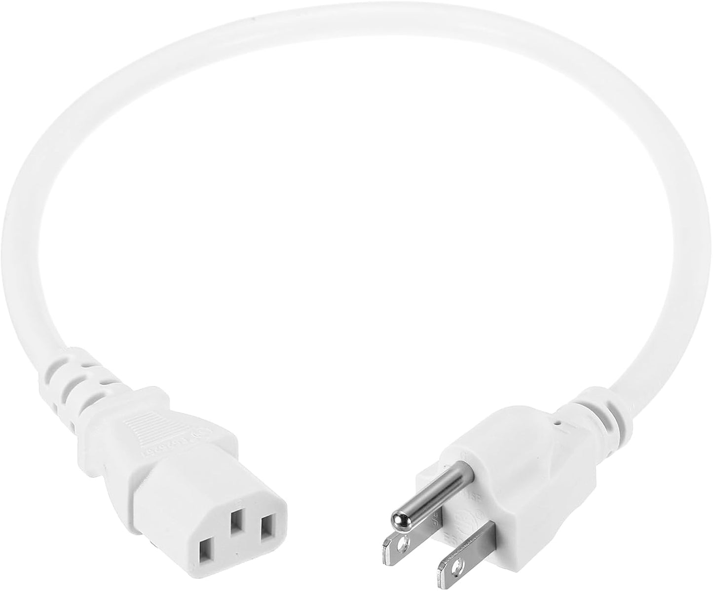 MECCANIXITY 1.5ft 18 18/3 C13 5-15P 10A 125V 3-Prong AWG White Universal Power Cord to NEMA Extension Power Cord