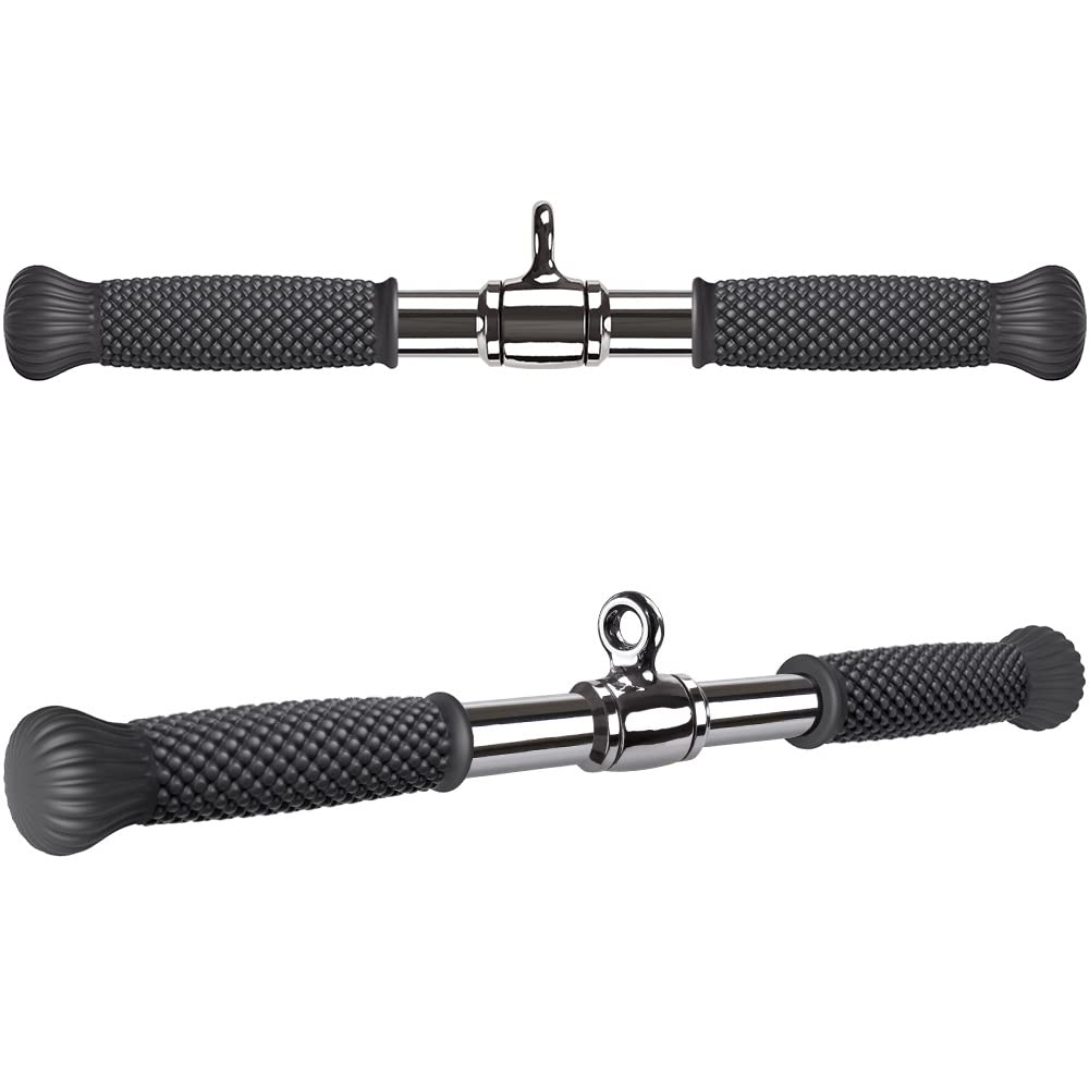 SELEWARE Rotating Straight Bar Cable Machines Attachments for Gym, Pull Down Bar Press Down Bar with Non-Slip Rubber Handle, Universal Attachment for Cable Machines, 18 Inch