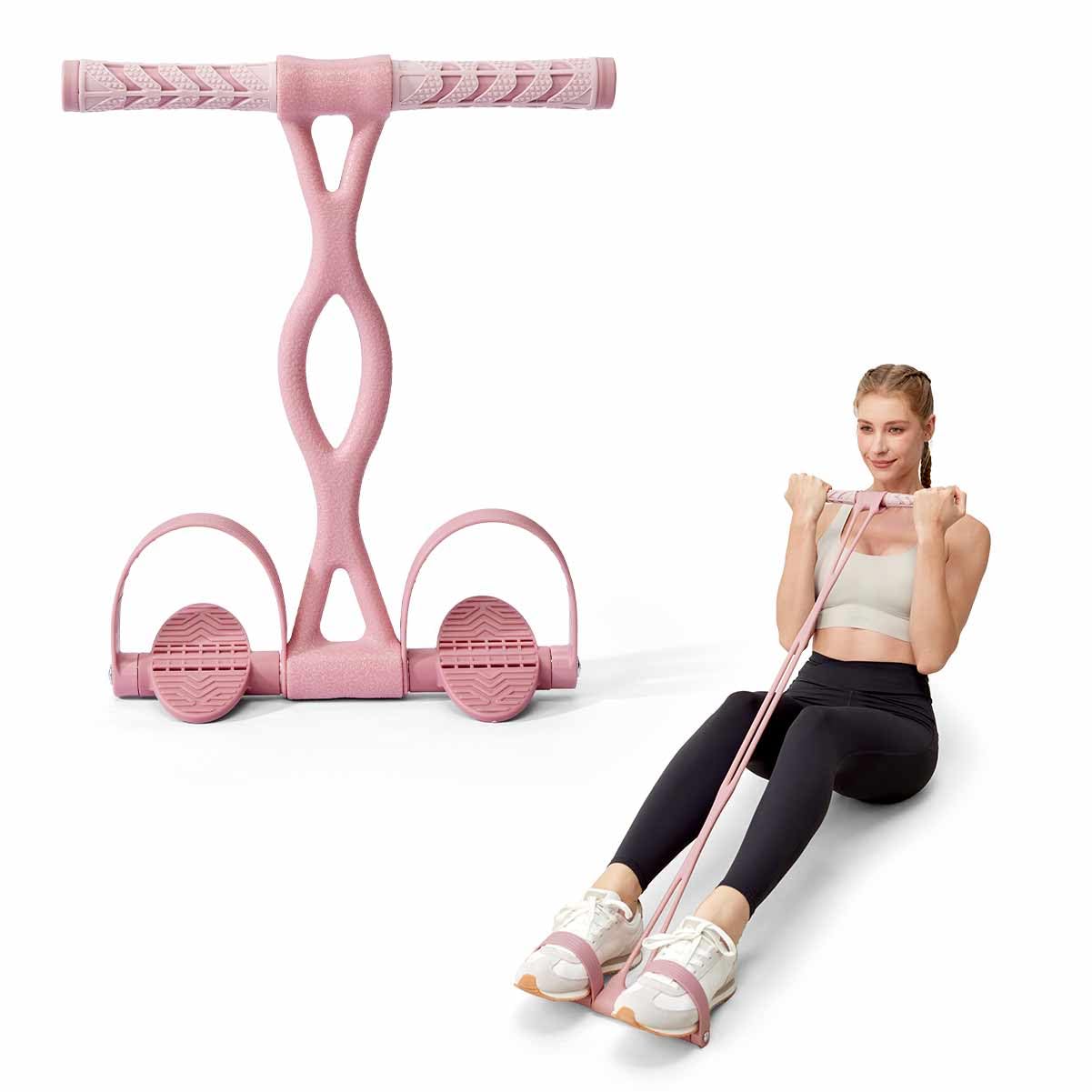 YOTTOY Pedal Resistance Band, Thick Elastic Tension Rope with Handles, Sit-Up Pull Rope Fitness Equipment for Leg, Arm, Abs, Waist, Home Gym & Yoga Training for Women & Men (Pink, 35 pounds)