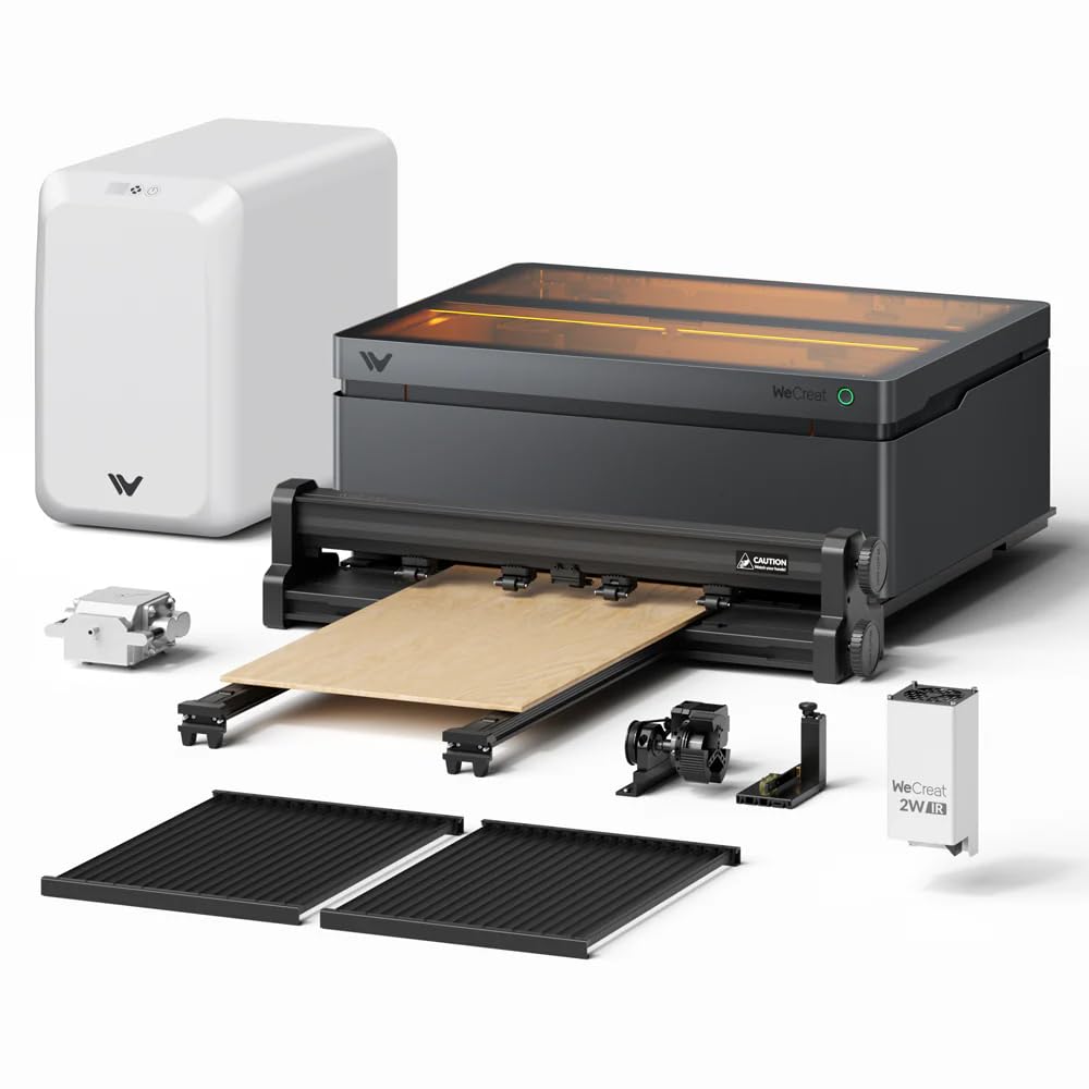 WECREAT Vision Pro 45W Laser Engraver and Cutter with 2W Switchable Laser Module, 137" Conveyor Feeder, AirGuard Ultra Fume Extractor, Laser Cutter Cuts 1", Laser Engraving Machine for Wood Metal