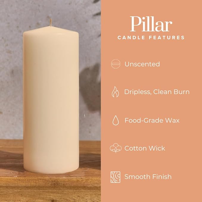 Simply Soson 2.5x6 inch Ivory Pillar Candles - Set of 6 Tall Emergency Candles