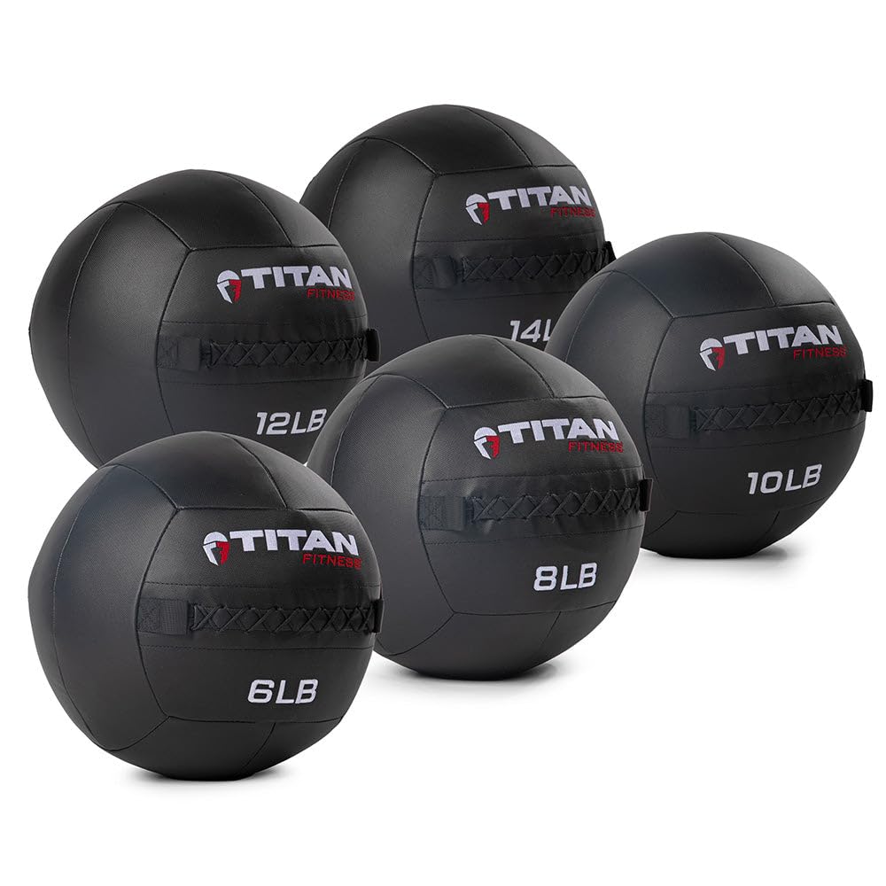 Titan Fitness 6 LB - 14 LB Set Soft Shell Medicine Wall Balls with Poly-Composite Laminate Cross Texture Non-Slip Grip for Throwing, Core Strength, Floor Exercises, Stretching