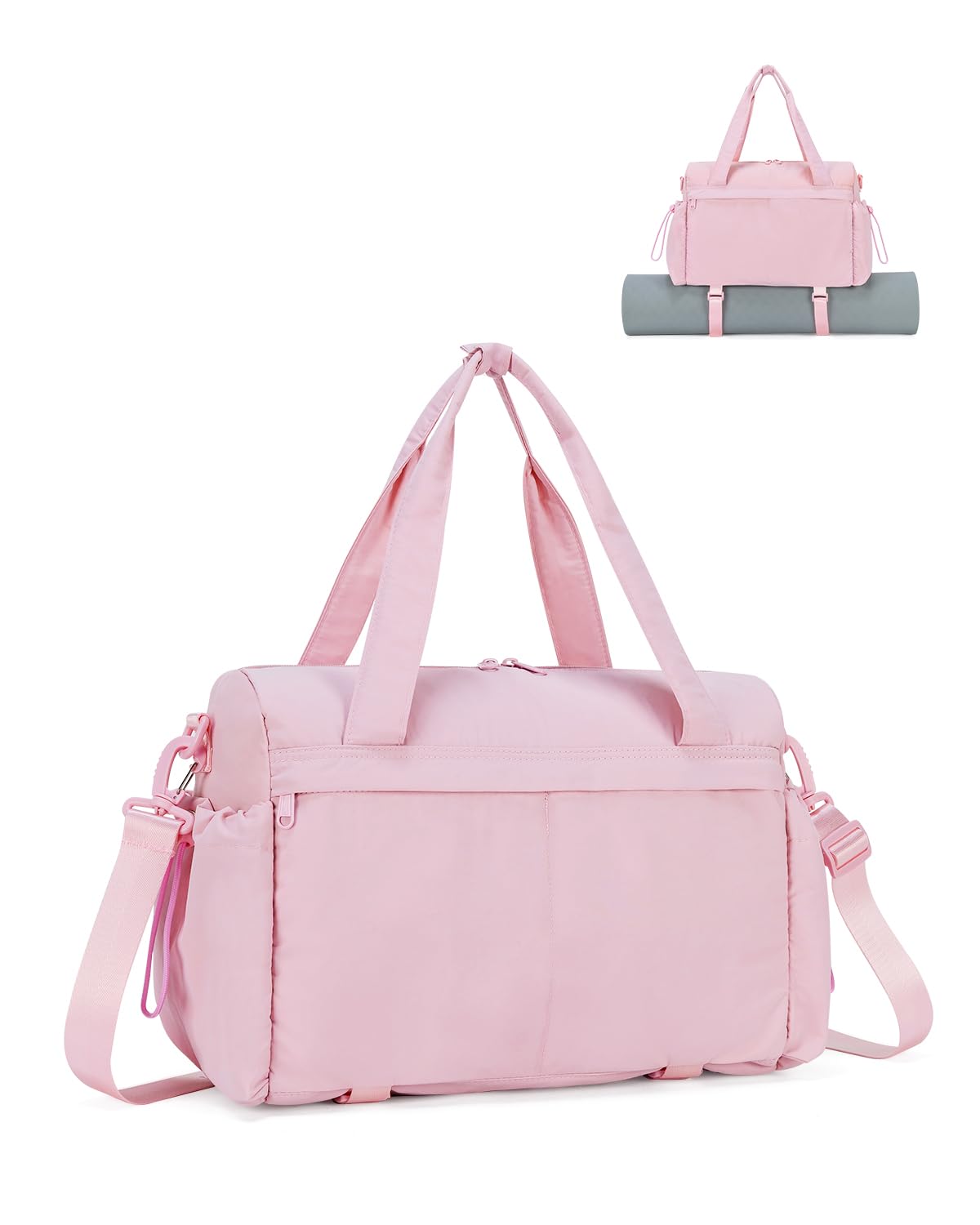 Small Gym Bag, Mini Gym Bag for Women with Yoga Mat Holder and Wet Compartment, Cute Mini Puffer Duffle Bag with Water Bottle Pocket for Workout Yoga Dance, Puffer Pink