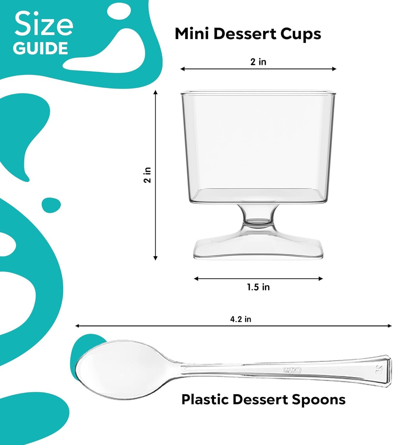 Exquisite Mini Dessert Cups With Spoons 200 Pcs - 2 Oz Square Clear Plastic Pudding Cups Disposable With Tasting Spoons 100 Sets | Mini Parfait Cup | Appetizer Cup For Party & Events
