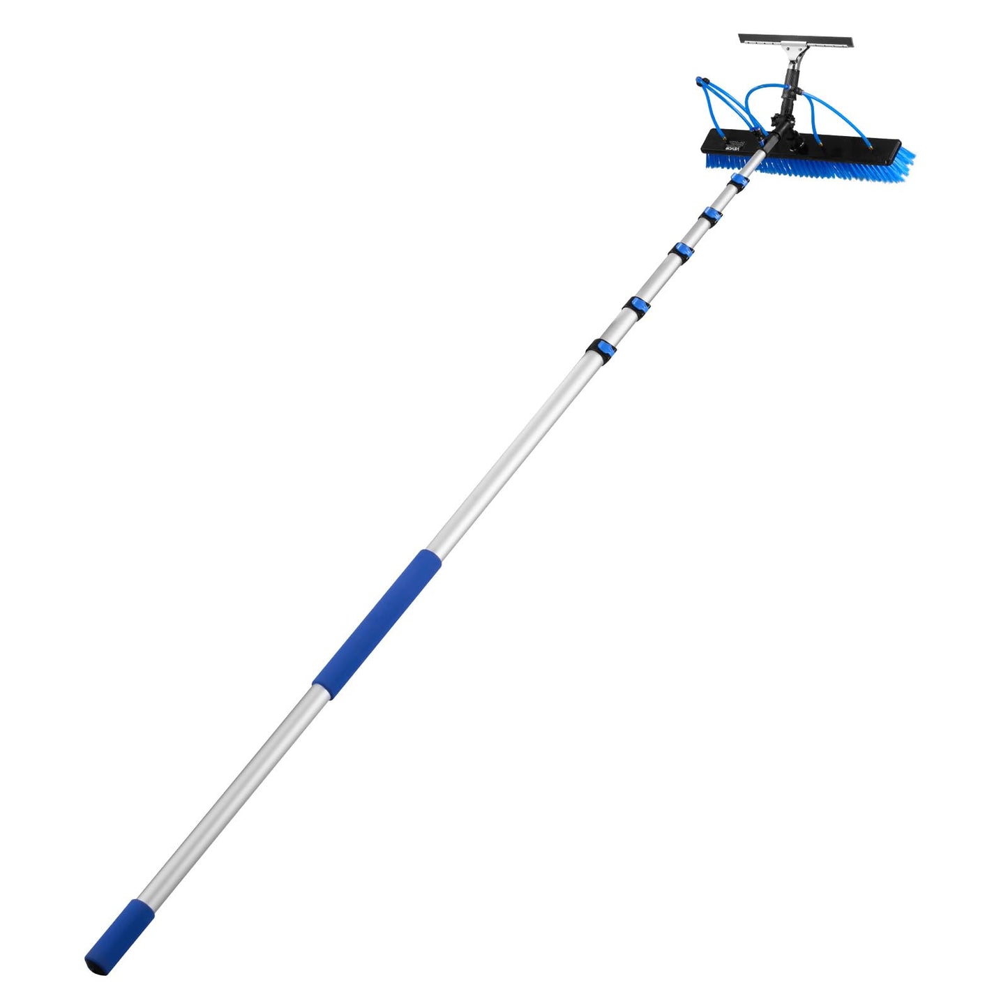 VEVOR Solar Panel Cleaning Kit, 33 ft, Water Fed Pole Kit with Cleaning Brush, Squeegee, Soap Dispenser, Extendable Aluminum Telescopic Pole, 180° Rotatable Brush Head, for Roof Mounted Solar Panels
