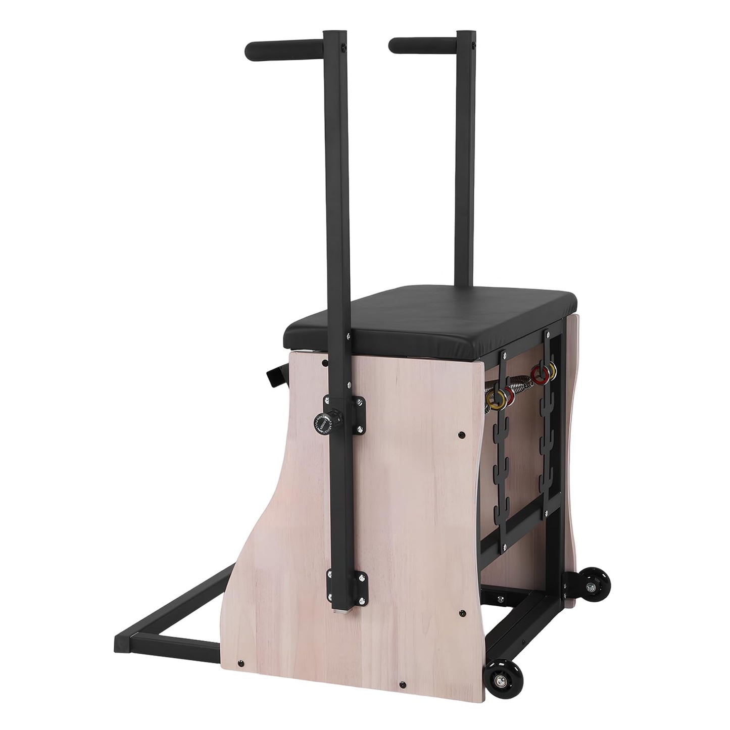 Generic Oak Wood Pilates Chair with 4 Level Handles Split Pedals Adjustable Resistance Studio Quality Pilates Reformer Machine for Home Workouts and Studio Use