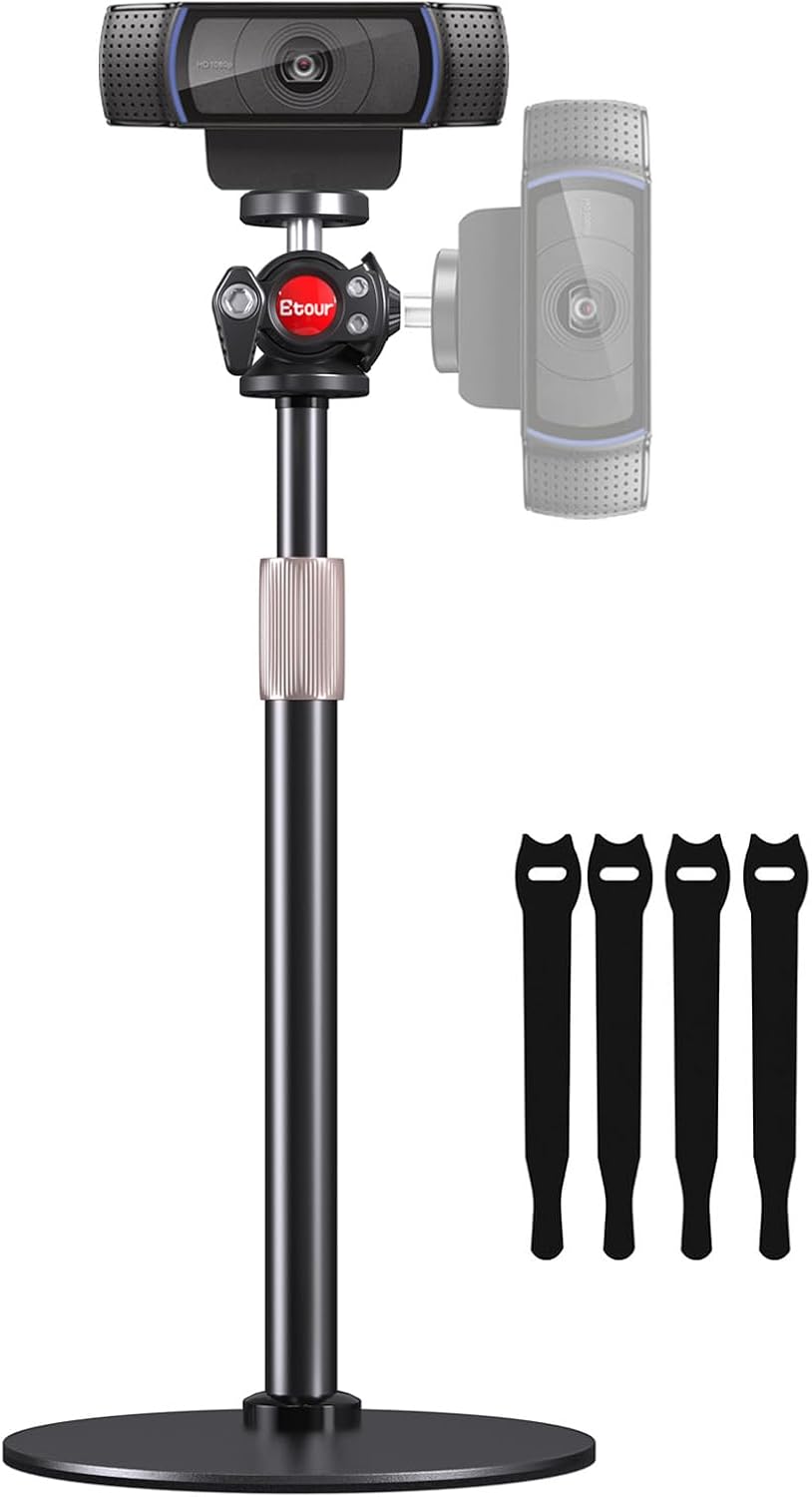 Etour 360 C922 C930e C920 C615 C960 4K N60, 1/4" Webcam Tripod Stand for Desk, Newly Upgraded Small Base & Ballhead
