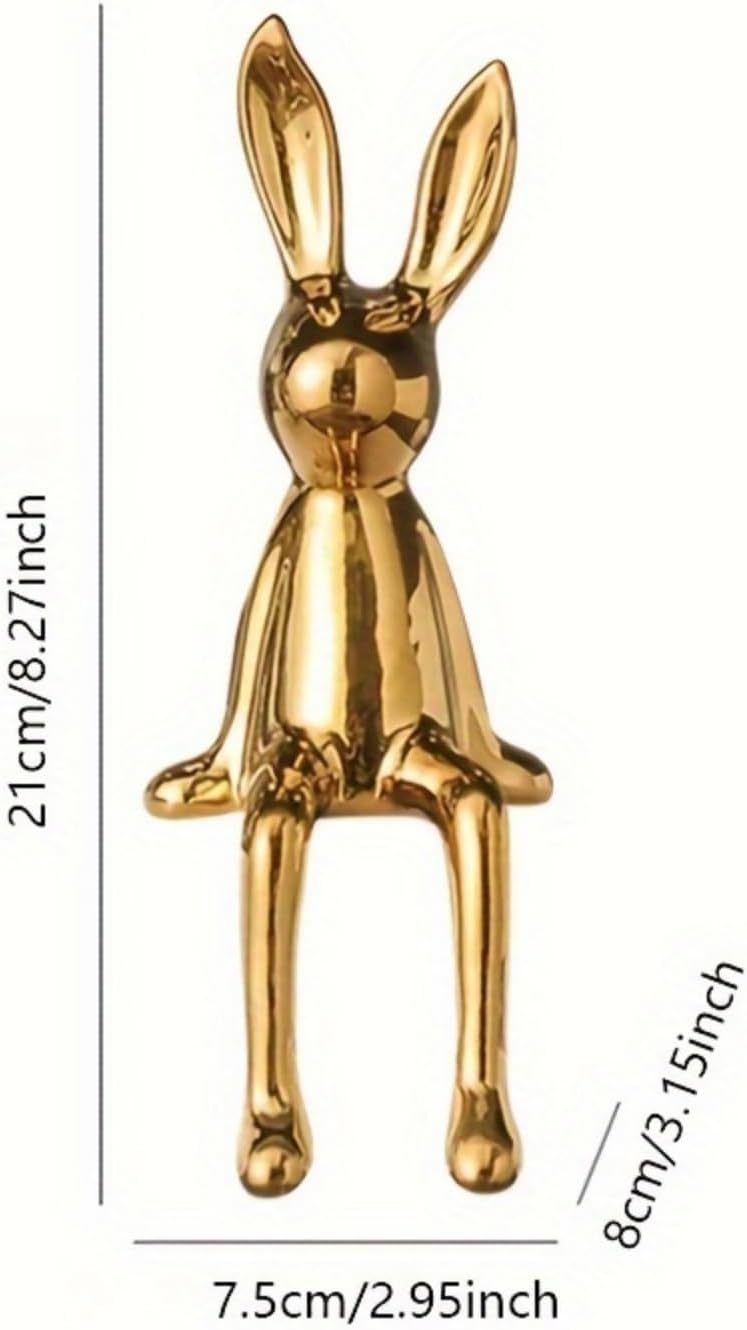 Regine Switzerland Ceramic Long-Eared Rabbit Statue - Luxury Home Decoration in Gold