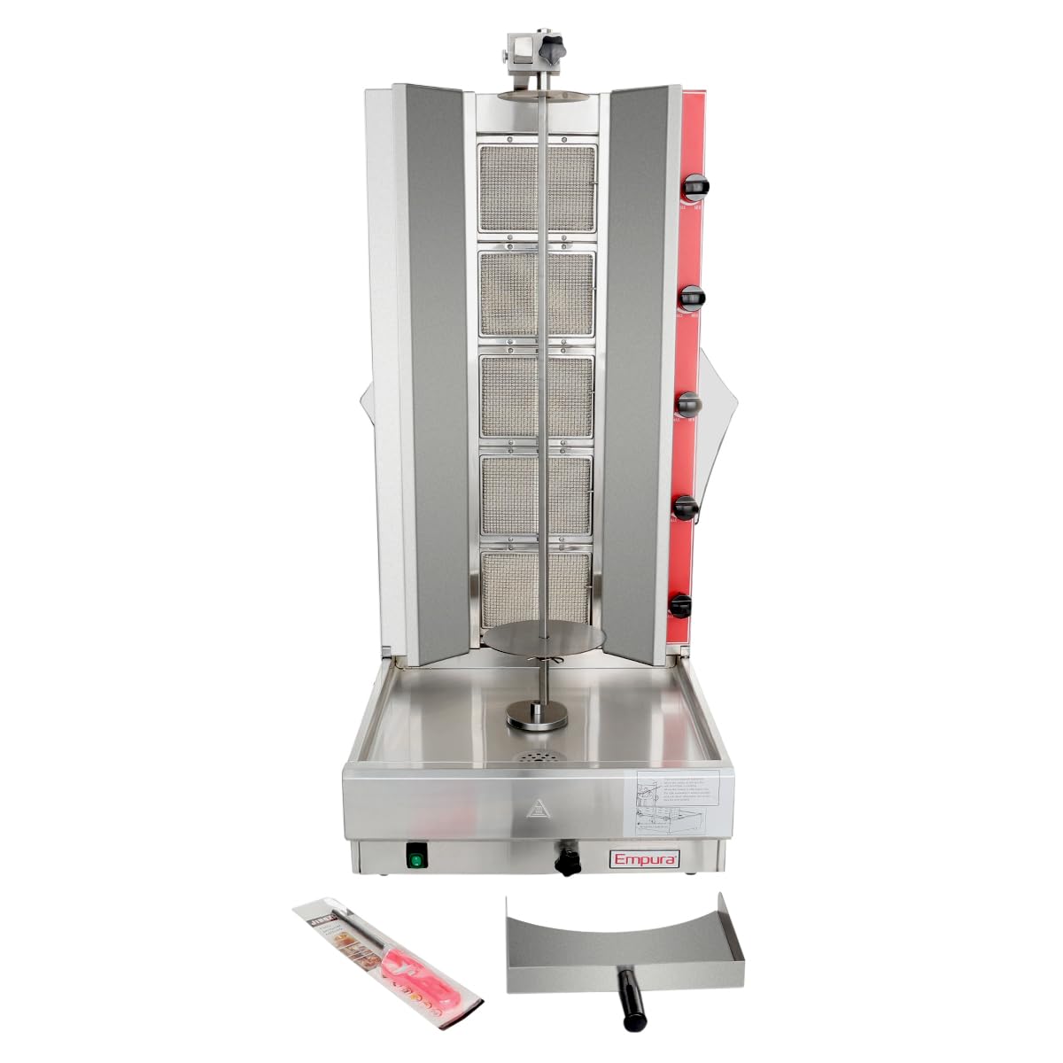 EMPURA 21" Heavy-Duty Vertical Broiler Gas | Commercial Gyro Rotisserie Griller with U-Shape Burner for Concession Stand | 130 lb Capacity, 9500 BTU, 21"W x 23"D x 44"H, Stainless Steel, NSF, 120v
