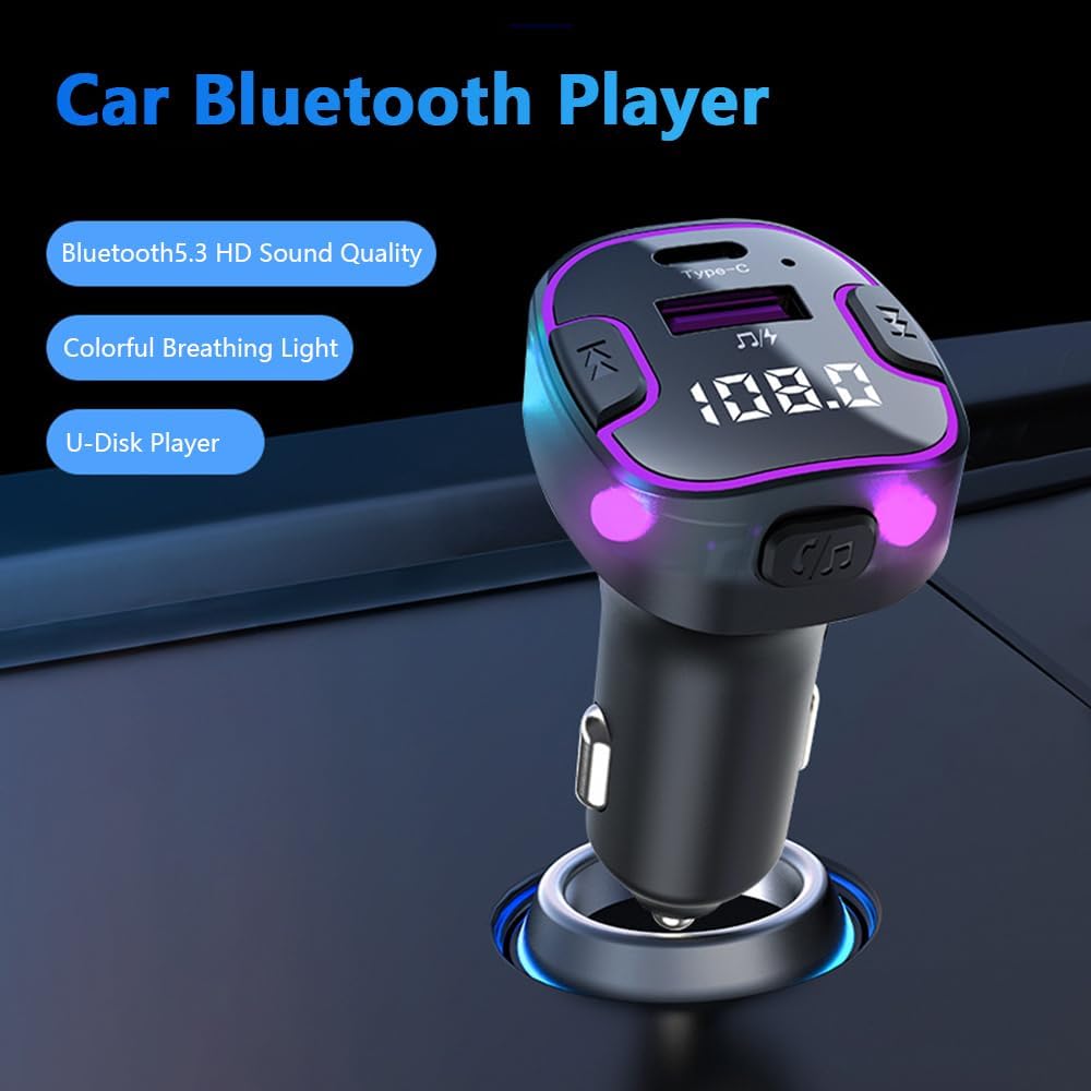 Alanph 5.3 &QC3.0 Bluetooth Car Adapter, PD Fast Charging FM Radio Transmitter for Car, Radio Bluetooth Receiver