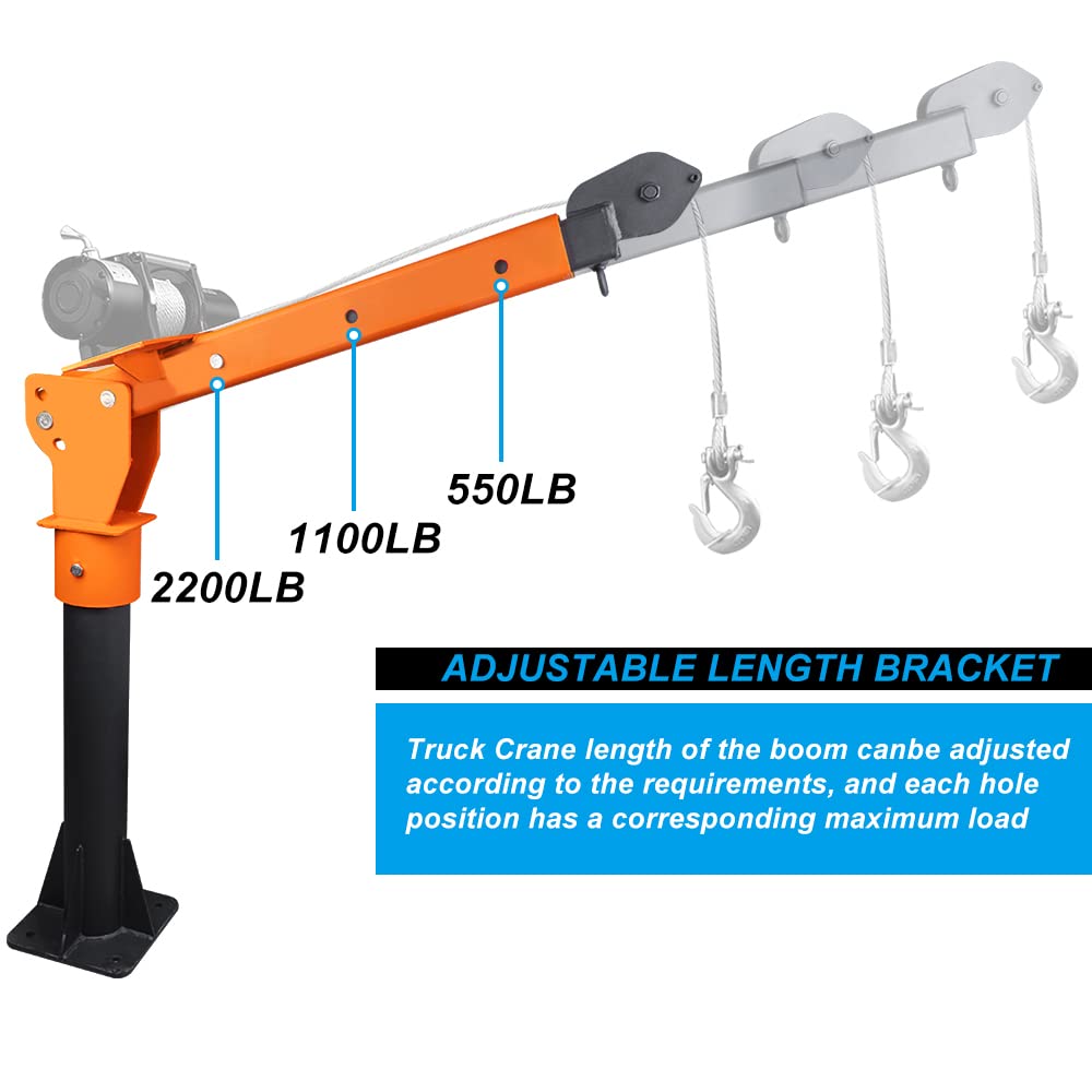 RUGCEL WINCH New 2200lb Folding Truck-Mounted Crane, with Electric Winch 5000 lb 12V, Painted Steel Pickup Truck Jib Cranes 360 Swivel