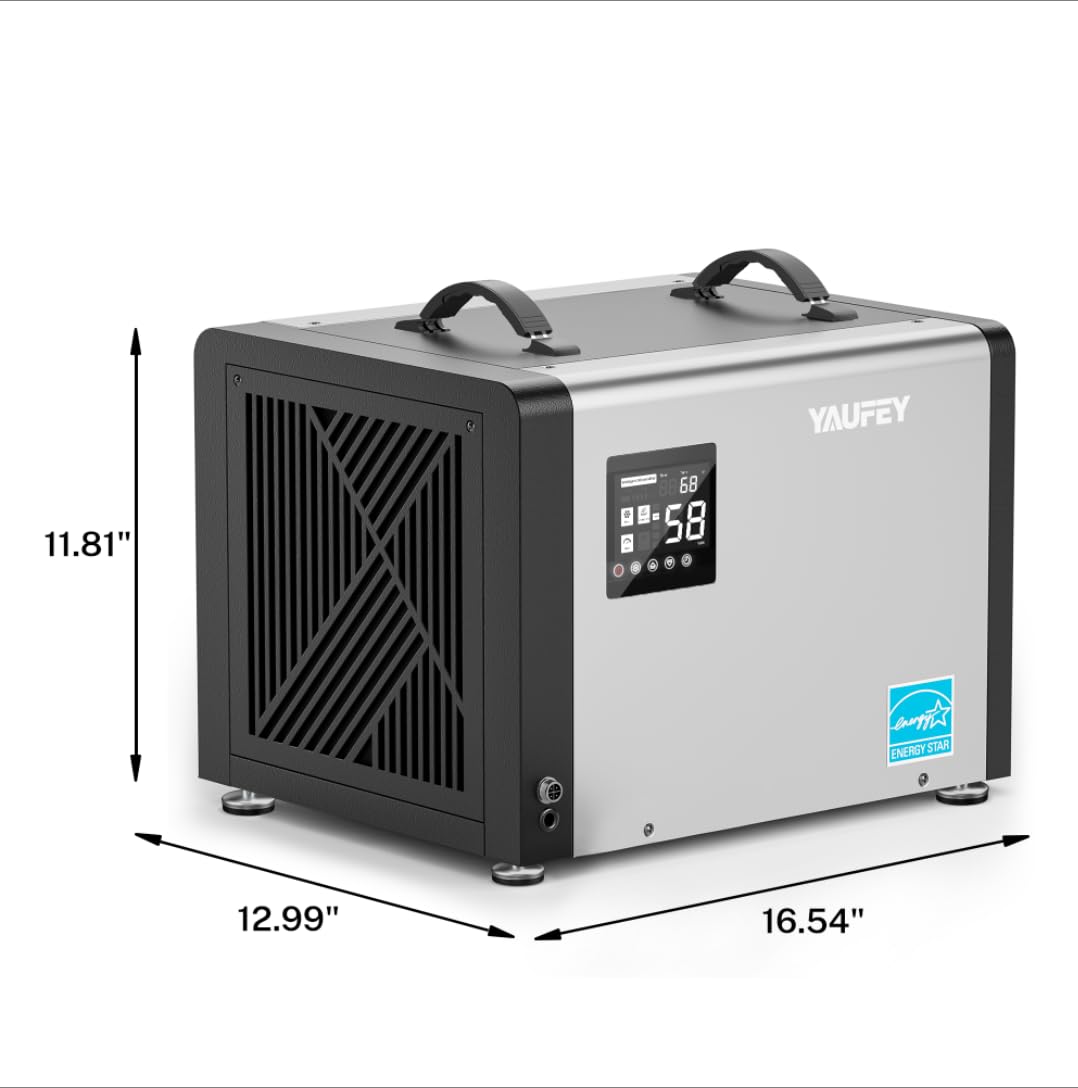 Yaufey 70 Pints Energy Star Commercial Dehumidifier with Drain Hose for 5000 Sq. Ft. Crawl Space, Basement, Industrial, 10-90% RH Humidity Control, 24/7 Continuous Drainage,TUV Certified,5-Yr Coverage