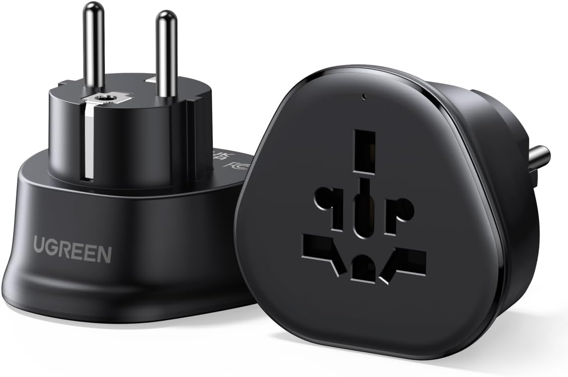 UGREEN 200+ Countries 1 Pack European Plug Travel Adapter, US/UK/CA/MX/AU/JP/CN/NZ/PH to EU (Type F), International
