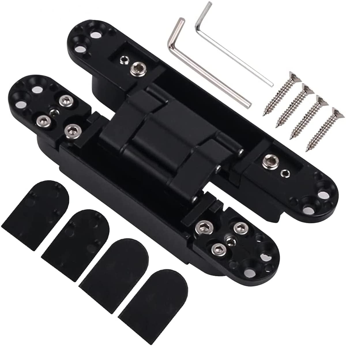 Ranbo 7 x 2.8 x 1.1 inch Zinc Alloy/Aluminum Alloy Material Heavy Duty Invisible/Concealed/Hidden 3 Way Adjustable Butt Hinge Suitable for Commercial Residential Industrial Door (7 inch Black)