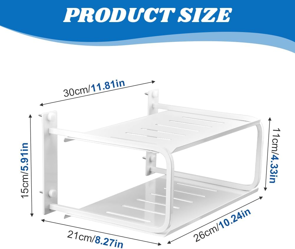 Tookie 2 Layers Projector Shelf, Wall Mount Double Floating Shelf Under TV Entertainment for Projector Router Camera