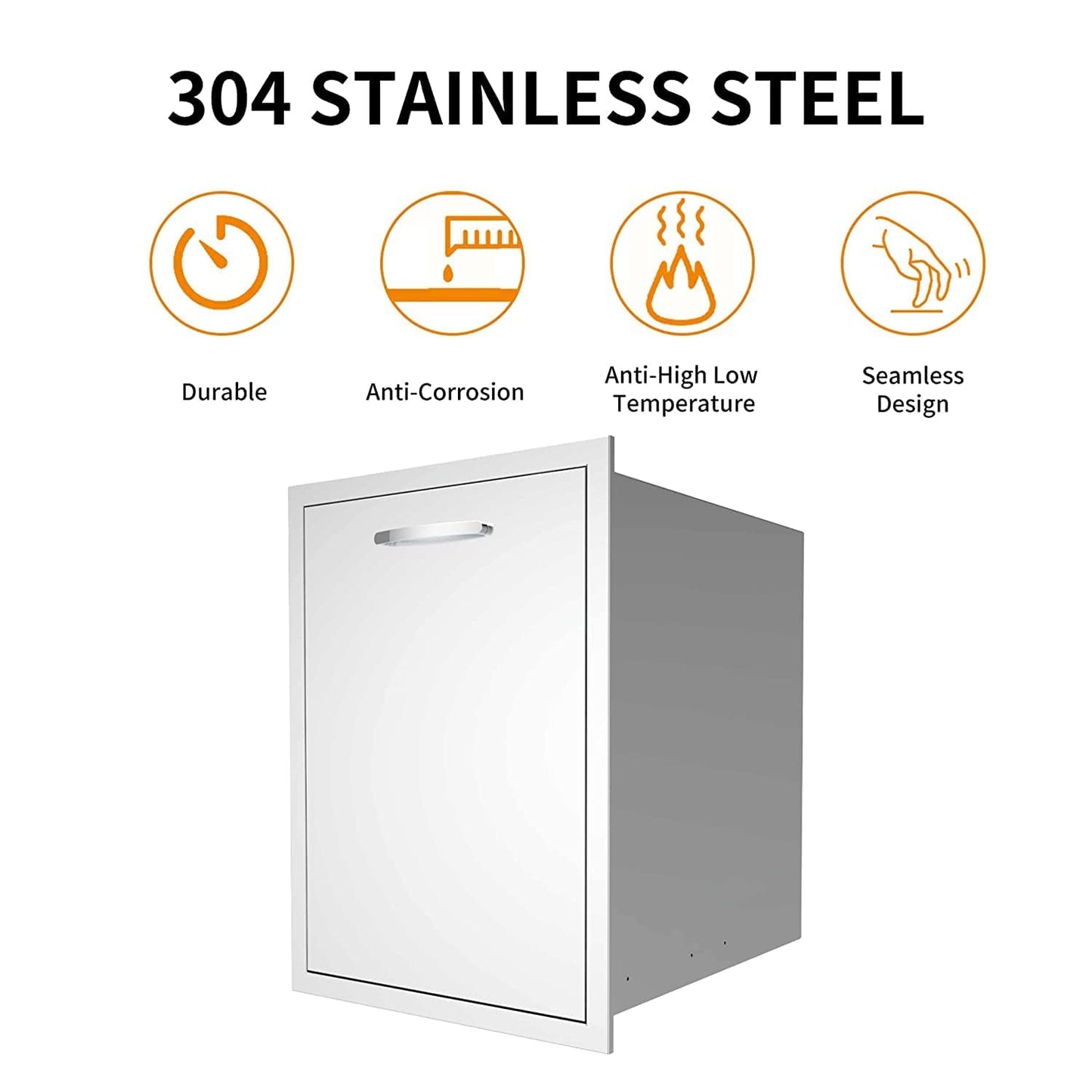 RAILEN Pull-Out Double Trash Drawer 20''Wx27''Hx24''D, Built-in Trash Drawer, Outdoor Kitchen Stainless Steel Trash Bin for BBQ Island Grill Station