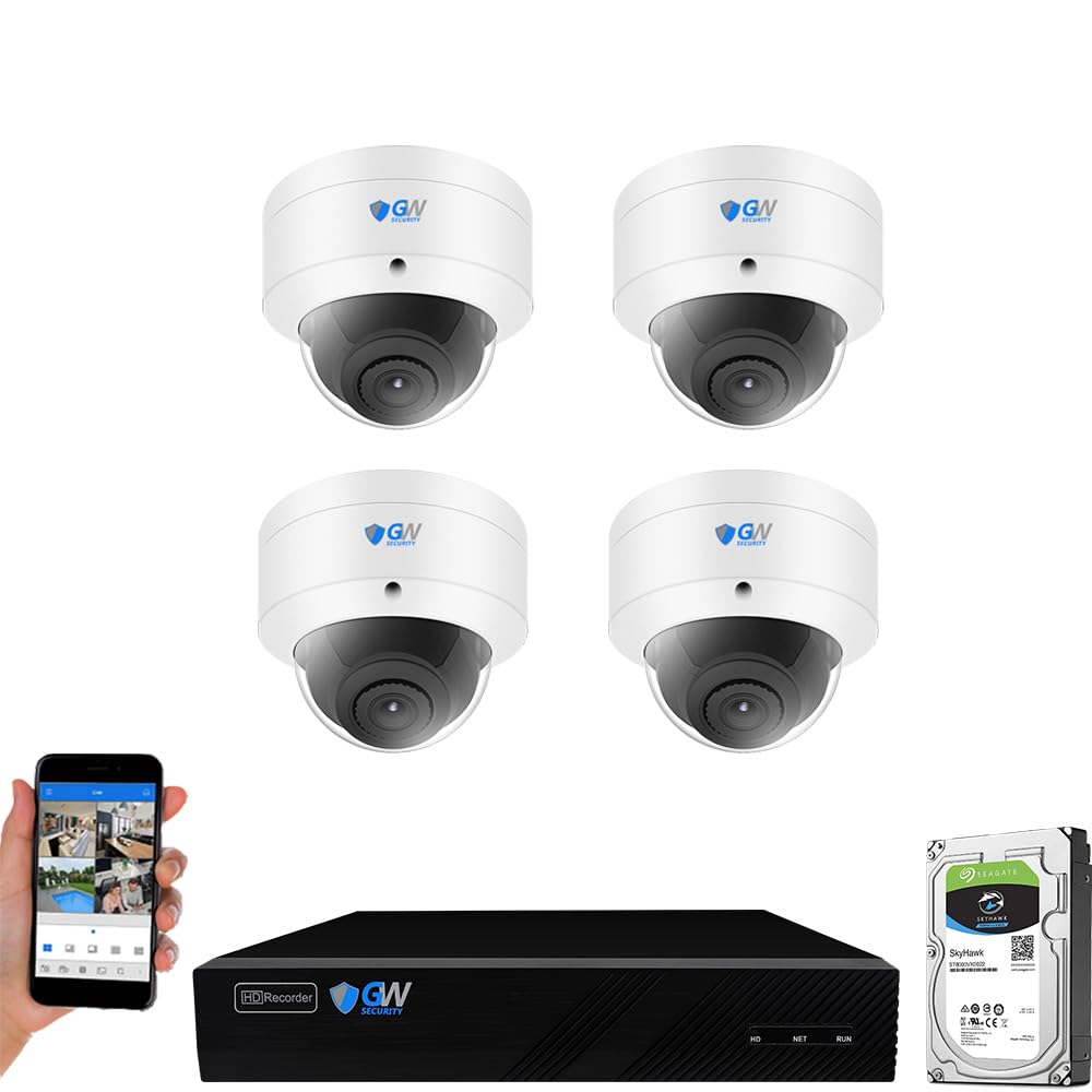 GW Security 8 Channel NVR UltraHD 12MP Face Recognition/Human Vehicle Detection PoE Wired Security Camera System with 4 x 12MP IP Mic Smart AI Dome Cameras, Color Night Vision, Outdoor/Indoor Camera