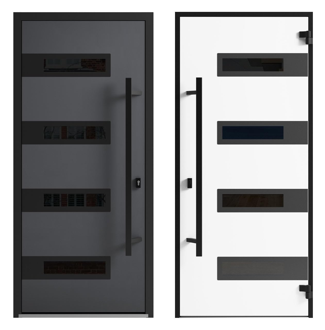 Front Exterior Prehung Steel Door/Ronex 0131 Grey/Side Exterior Window Sidelite/Entry Metal Modern Painted W36+14" x H80 Left Hand Inswing