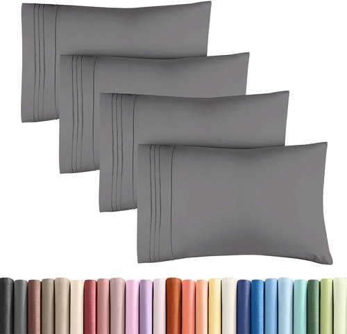 King Standard Pillow Cases - Soft Hotel Quality Pillowcase Covers - 4 Piece Set in Dark Grey | Machine Washable