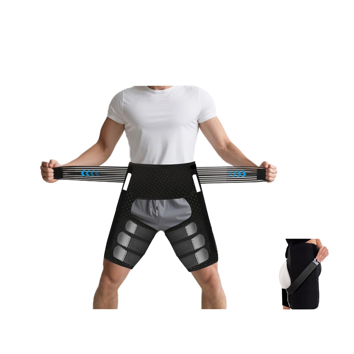 CMRCOYO Adjustable Hip & Thigh Compression Sleeve for Men Women - Breathive Sport Wrap for Gym, Running, Workout ﻿ (1, Large)