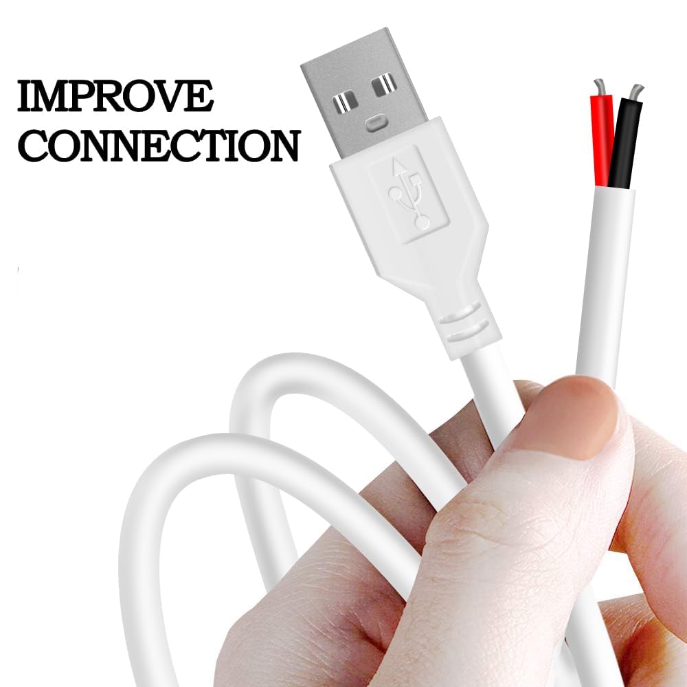 WMSDGZAI 24AWG 2.0 2 5V 2A 1.64FT 2PACK) USB Male Pin Bare Wire Pigtail Cable, USB Extension Cable Open End for DIY