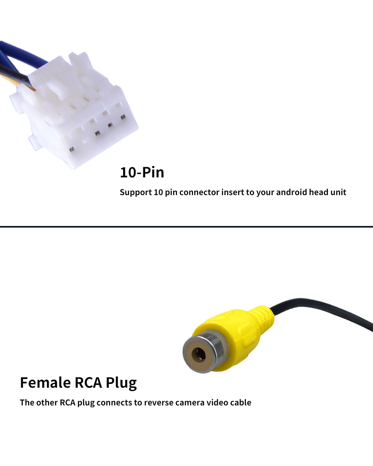 JUNMUL 10 Pin RCA Cables Vehicle Backup Cameras Video Input Plug Adapter, Car Stereo Radio Wiring Harness Connector