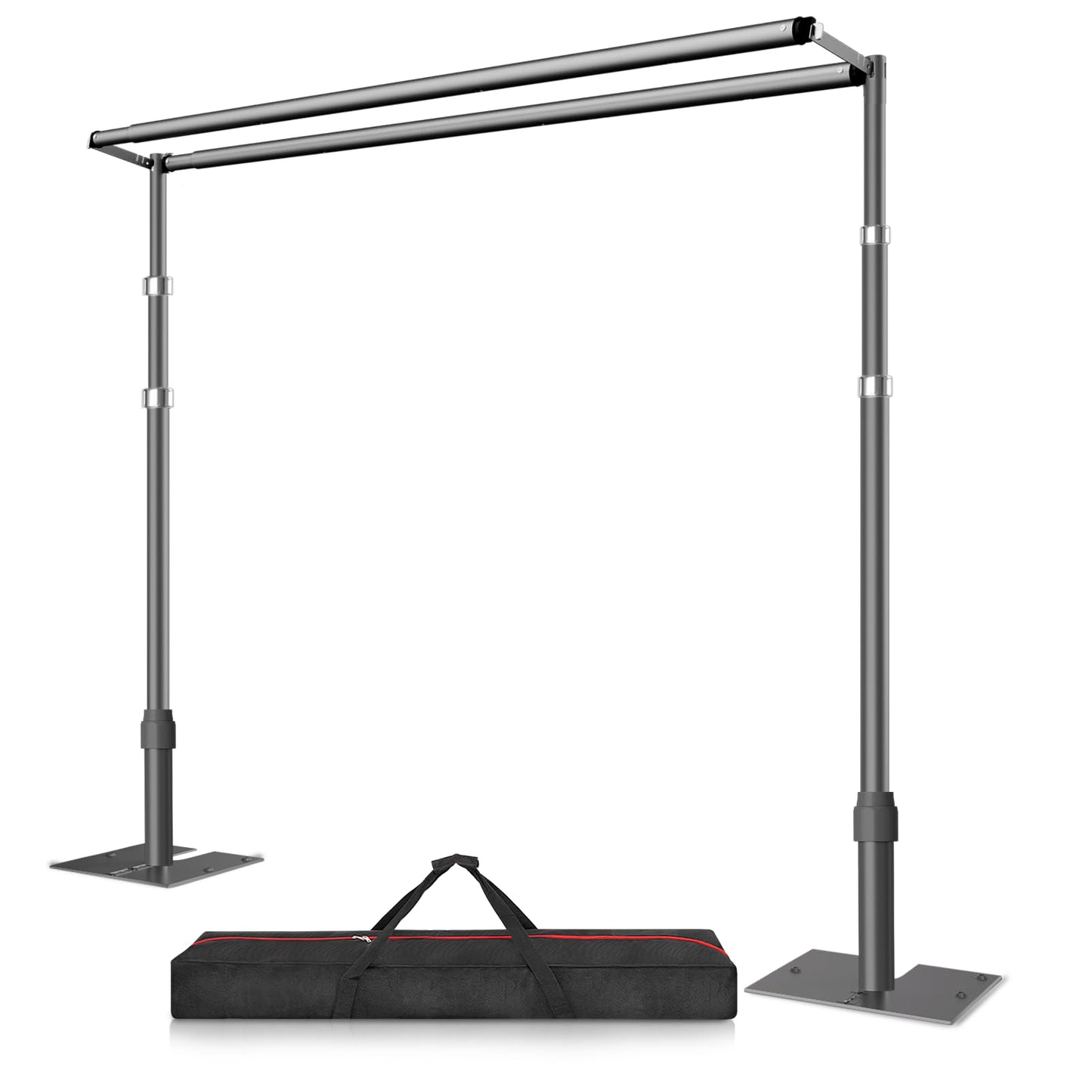 8.5x10ft Double Crossbar Pipe and Drape Stand Kit, Heavy Duty Backdrop Stand Adjustable, Sturdy Metal Back Drop Decoration Frame with Flat Base for Parties, Wedding,Trade Shows, Photo Shoot - Black