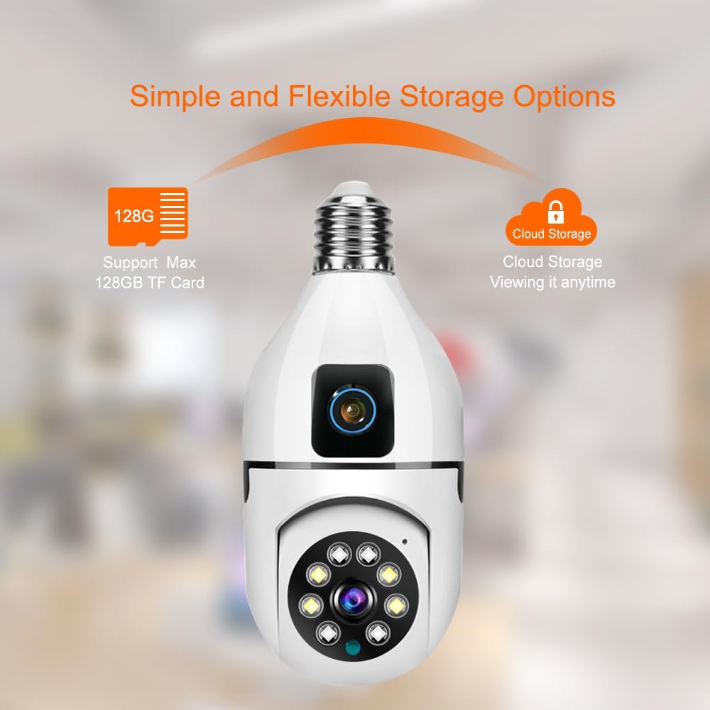 BISHKJOK 6MP Bulb 360 2-Way E27 Dual-Lens Light Security Camera, TUYA Indoor Pan/Tilt WiFi Cam with Auto Tracking