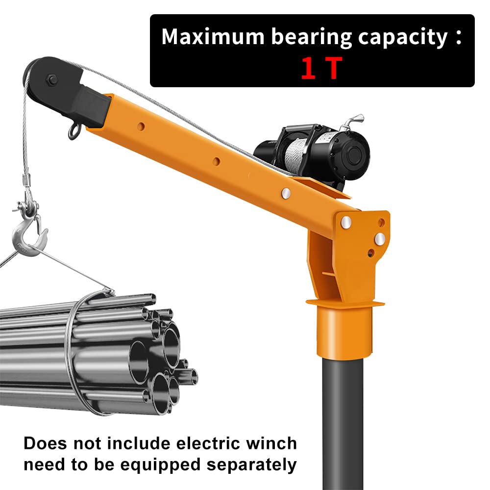 RUGCEL 2200 lb Folding Truck-Mounted Jib Crane, 360° Swivel, Painted Steel, with 5000 lb 12V Electric Winch