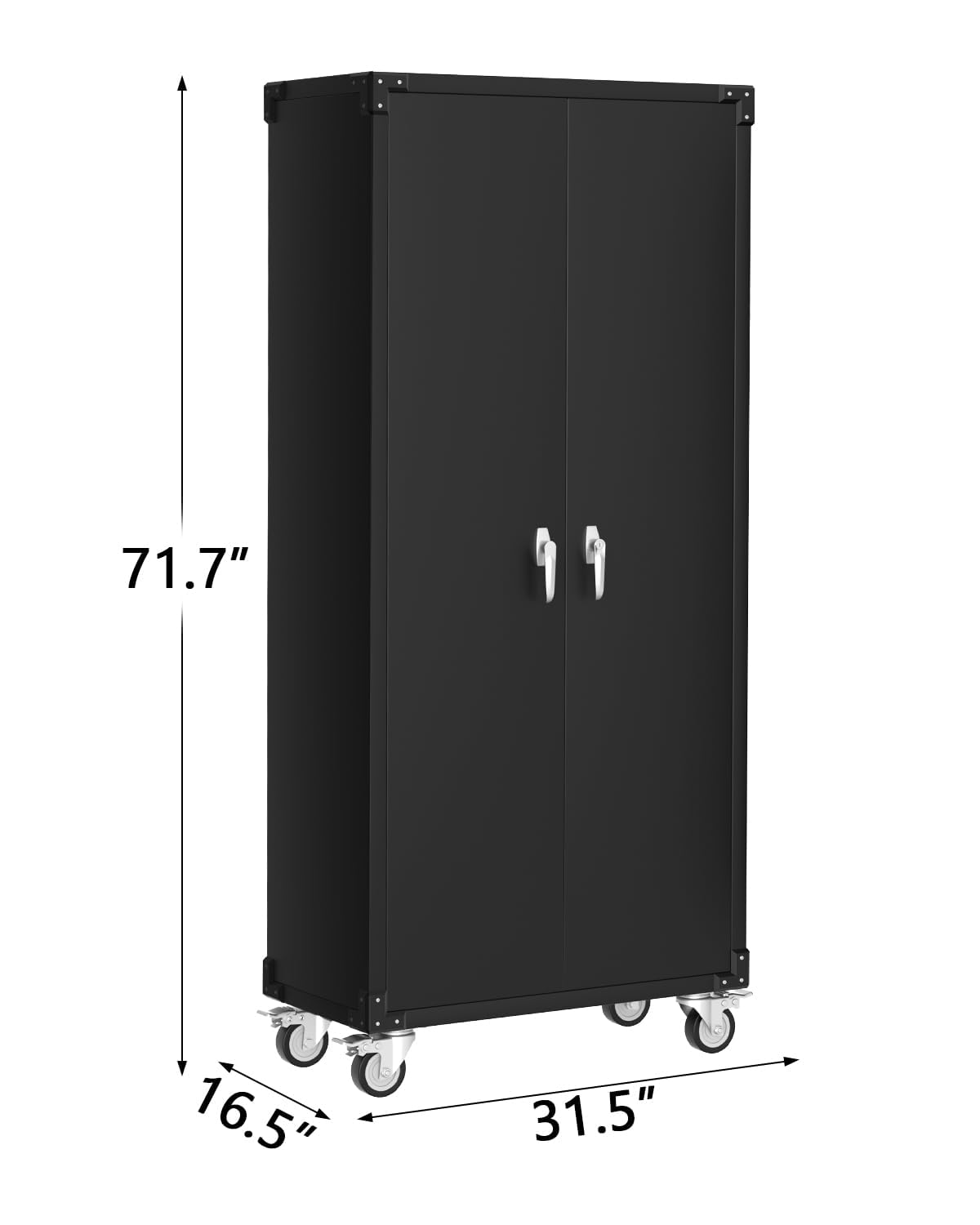 72" Tall Garage Storage Cabinet with Wheels – Locking Heavy-Duty Metal Cabinet with 4 Adjustable Shelves & Door Pegboard, Rolling Tool Cabinet for Workshop, Home, Office – Black