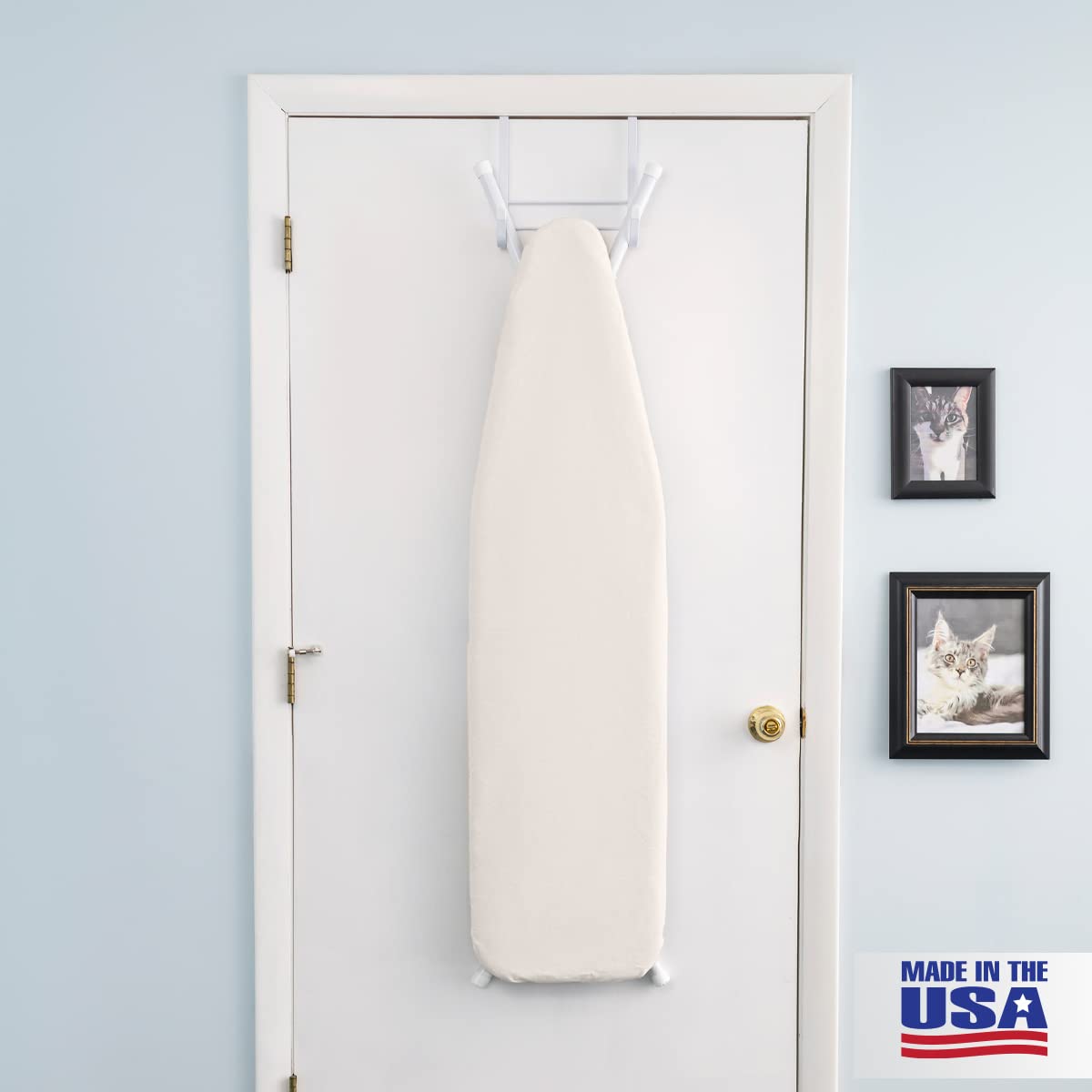 Full Size Ironing Board Made in USA – Beige by Seymour Home Products 4 Heavy-Duty Steel Legs Perforated Top for Steam Includes Cover & Pad Sturdy, Foldable Iron Board for Home & Laundry