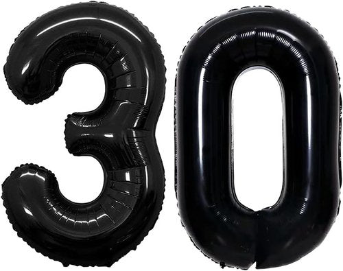 GOER 30th Birthday Balloons - 42 Inch Jumbo Black Foil Helium Decorations for Anniversary Celebrations