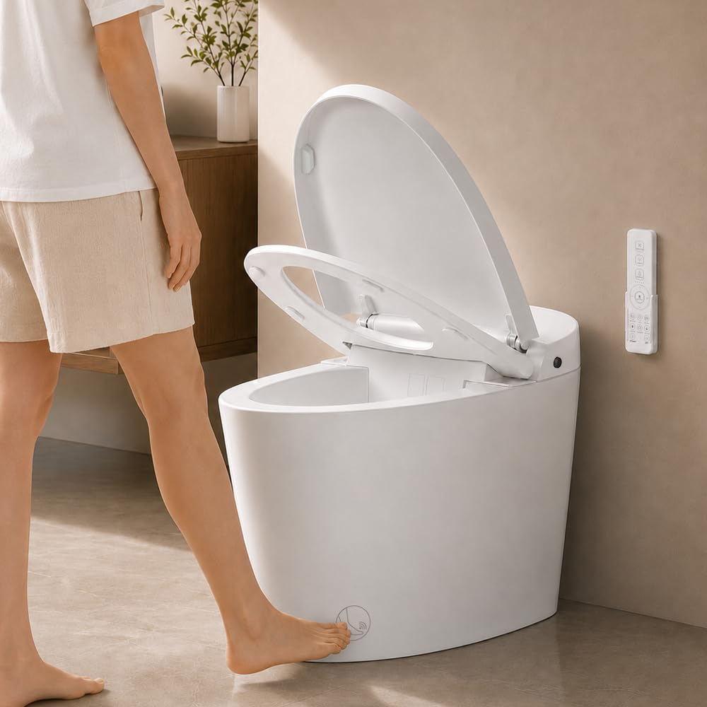 EPLO Smart Toilet Bidet with Auto Open Close,Foam Shield,1000G MaP Flush Score,ADA Comfort Chair Height,Blackout Flush,Heated Seat,Air Dryer,One Piece Modern Elongated Toilet with Tank Pump E18PRO