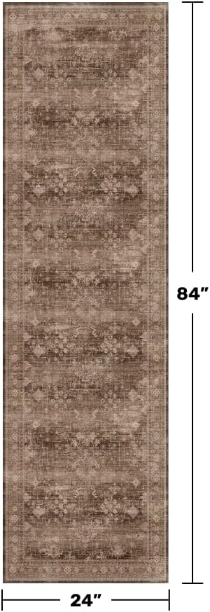 Skiennix Brown Boho Runner Rug - Washable 2x7, Non-Slip, Stain Resistant, Soft Faux Wool for Hallway & Kitchen