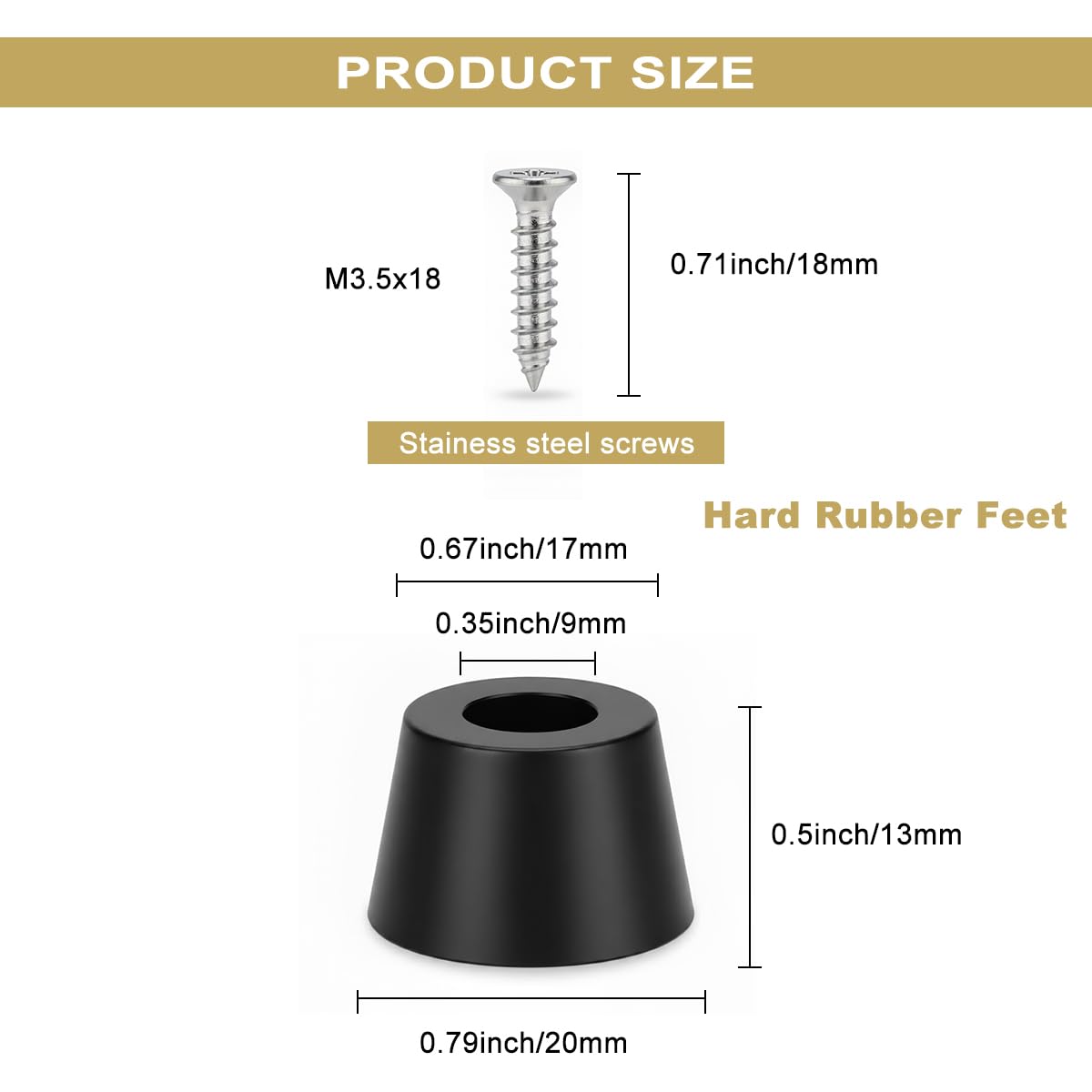 24PCS Hard Rubber Feet for Cutting Board(0.79X0.5inch), Furniture Pads with Screws, Kitchen Countertop Protectors for Boards and Appliances