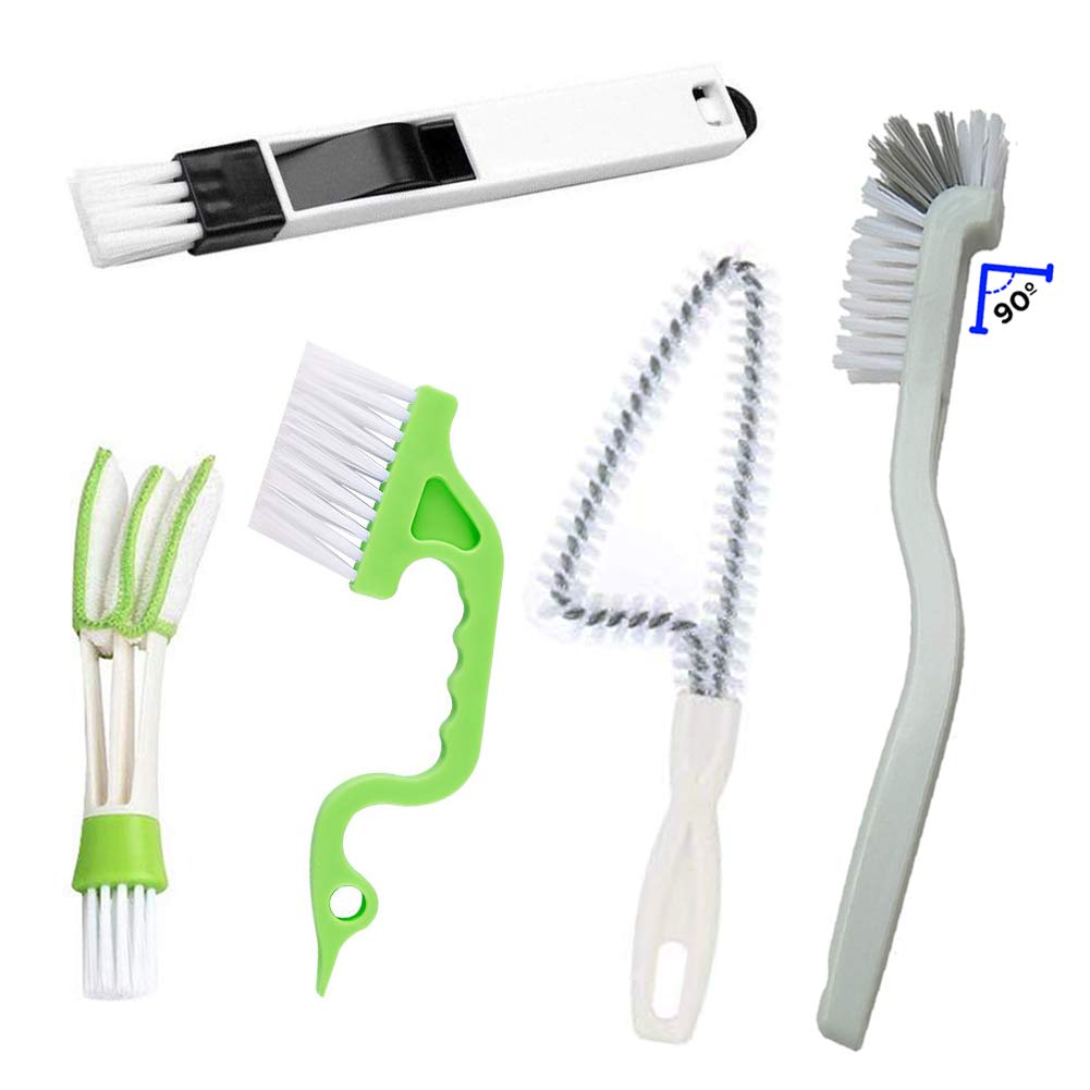 Window Track and Grout Cleaning Brush Set, 5Pcs Hard-Bristle Crevice Scrub Brushes for Sliding Doors, Tile Lines, Sink Corners, Small Gaps and Bottles, Essential Household Cleaning Tools