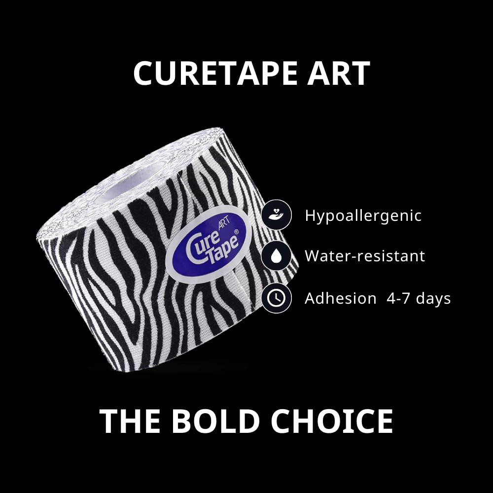CureTape Art | Kinesiology Tape for Body Pain | Elastic Therapeutic | Waterproof Athletic | Long-Lasting Medical K (Zebra)