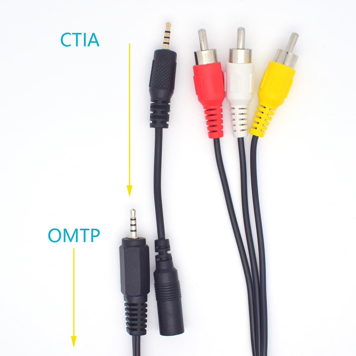 2.5 mm Head,1.5M/5Feet 3RCA 2.5mm Smartphones,MP3,Tablets to RCA AV Camcorder Video Cable with RCA Straight Conversion