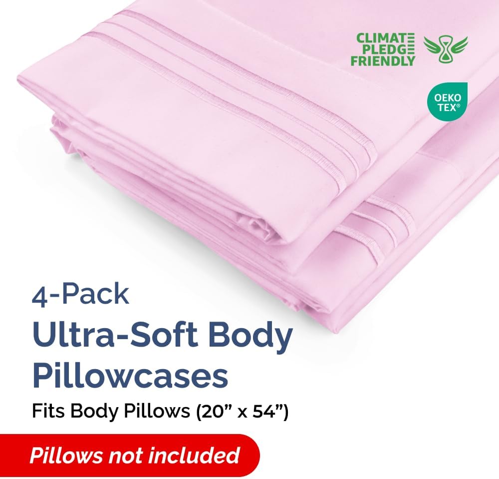 Skiennix Body Pillowcases Set of 4 | Soft, Breathable 20x54 Long Pillow Covers - Machine Washable, Fade-Free (Light Pink)