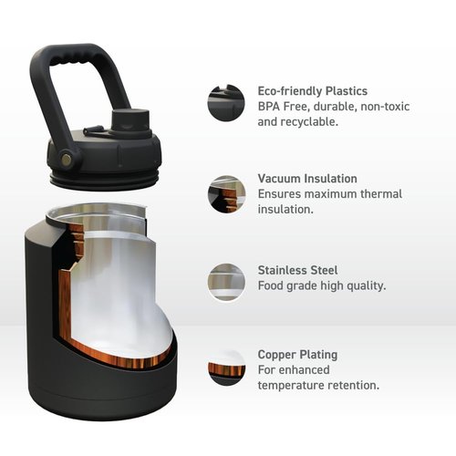 Asobu Mighty Stainless Steel Double Walled Insulated Outdoor Water Jug 68 Ounces - Half Gallon (Copper)