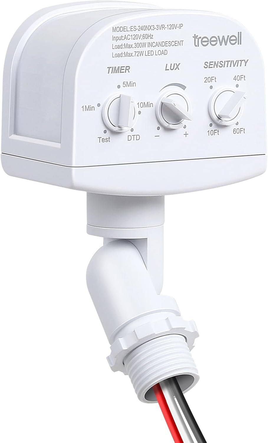 treewell 240-Degree LUX(5-300) 60 3 Replacement Motion Sensor, Adjustable & Time & Detection Sensitivity Up to Feet