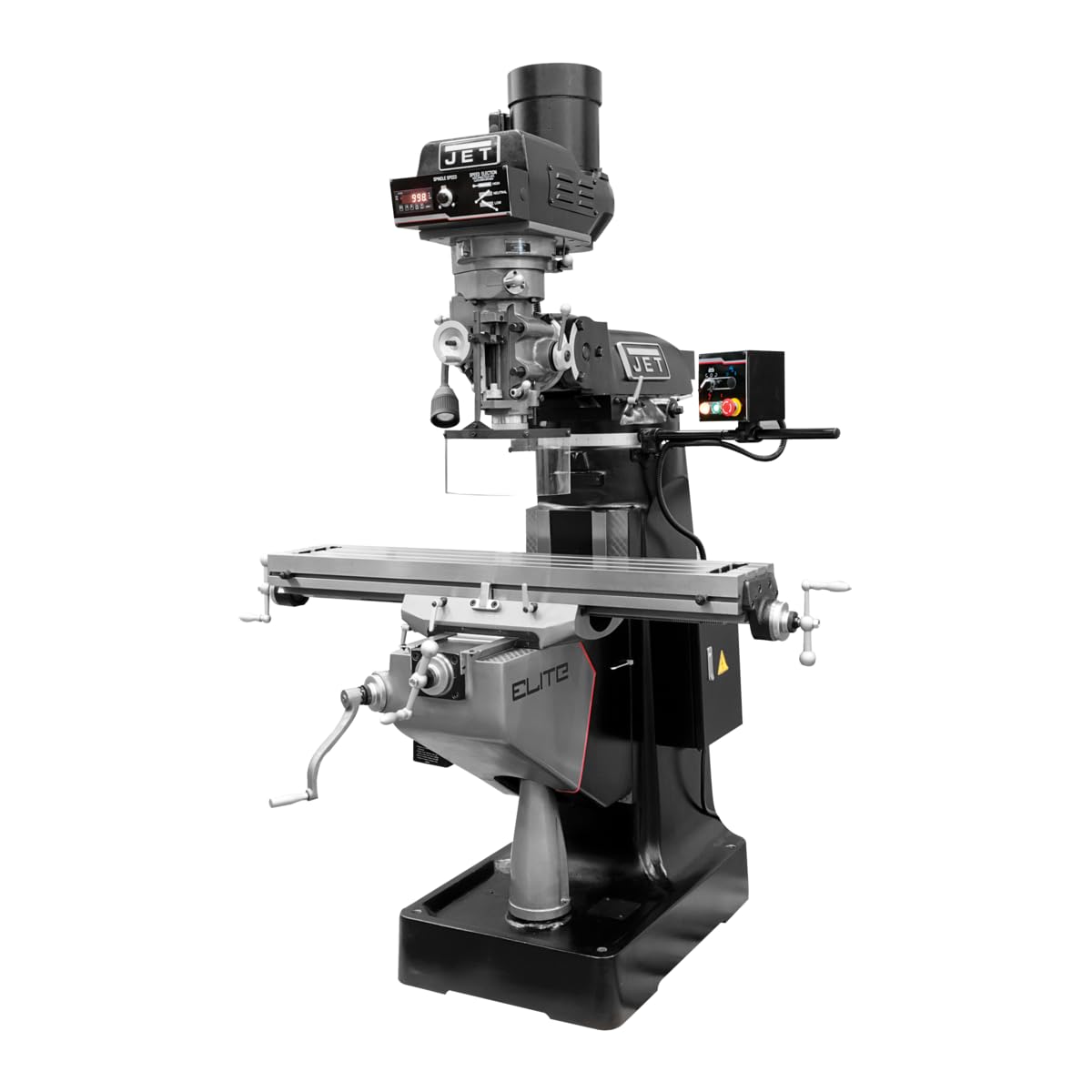 JET Elite Mill, 2-Axis Newall NMS800 DRO, X and Y-Axis Powerfeeds, USA Made Air Draw Bar (Model EVS-949)